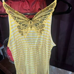 Yellow Striped Tank Top with Butterfly Lace Back